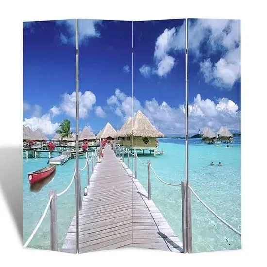 Fifer Folding Room Divider - Beach Print, Fir Wood