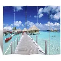 Fifer Folding Room Divider - Beach Print, Fir Wood