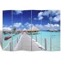 Fifer Folding Room Divider - Beach Print, Fir Wood