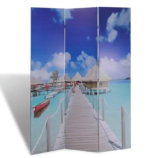 Fifer Folding Room Divider - Beach Print, Fir Wood image