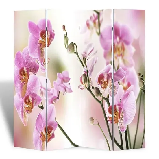 Fifer Folding Room Divider - Flower Print, Fir Wood