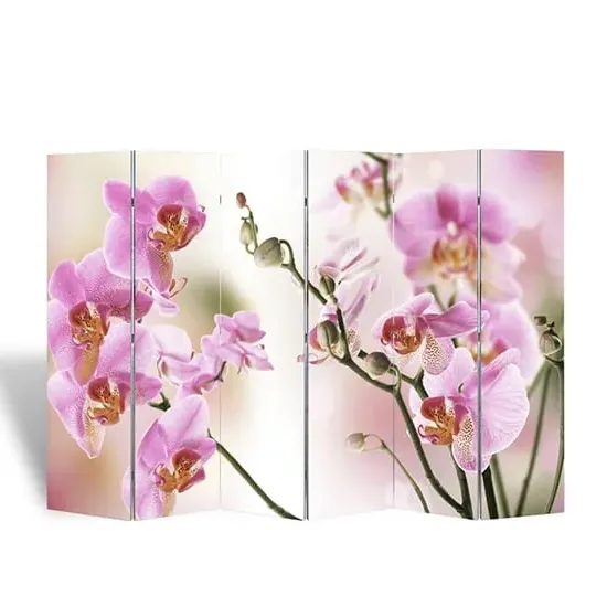 Fifer Folding Room Divider - Flower Print, Fir Wood