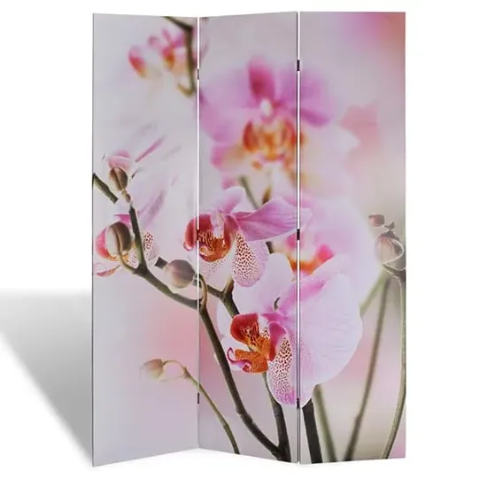 Fifer Folding Room Divider - Flower Print, Fir Wood