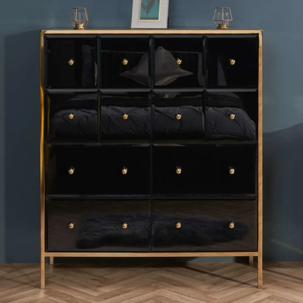 Finback 12-Drawer Chest of Drawers - Black, Glass