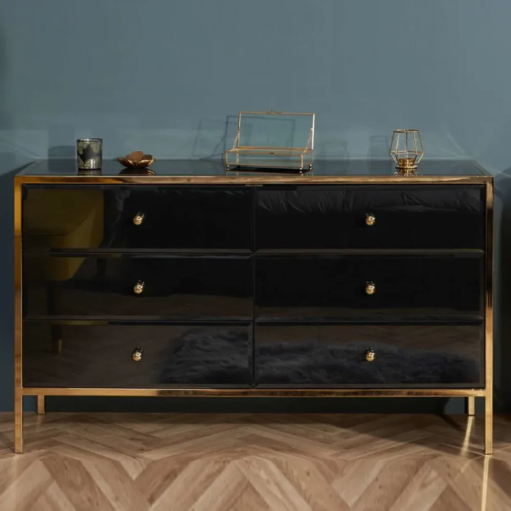 Finback 6-Drawer Chest of Drawers - Black, Glass