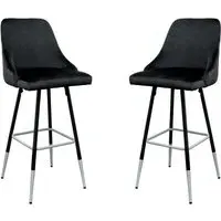 Fiona Button Back Bar Stool Pair - Black Fabric