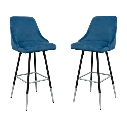 Fiona Button Back Bar Stool Pair - Blue, Fabric image