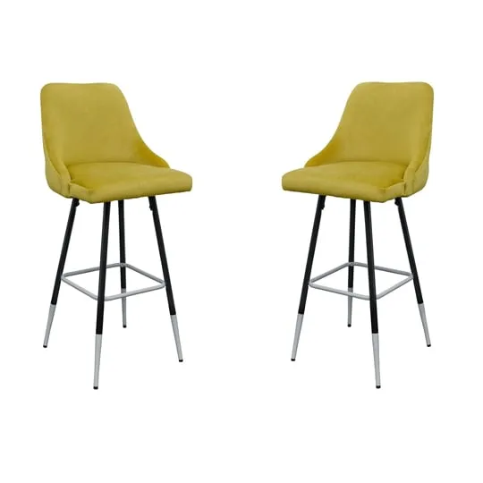 Fiona Button Back Bar Stool Pair - Yellow, Fabric