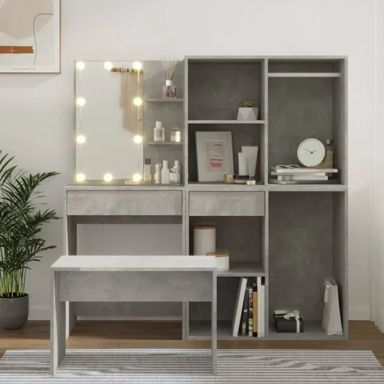 Fiora Dressing Table Set with LED - Concrete Effect, Engineered Wood product
