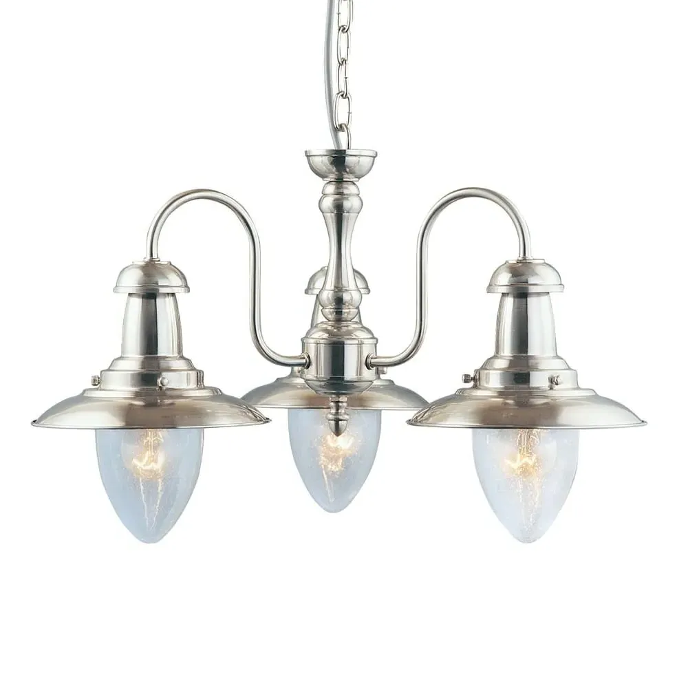 Fisherman 3 Light Seeded Glass Pendant Light - Silver