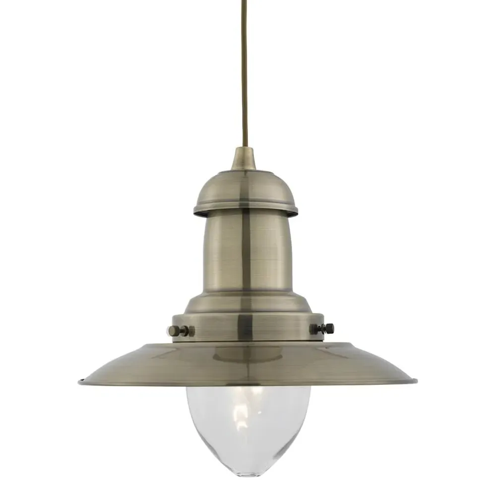 Fisherman Glass Shade Pendant Light - Antique Brass image