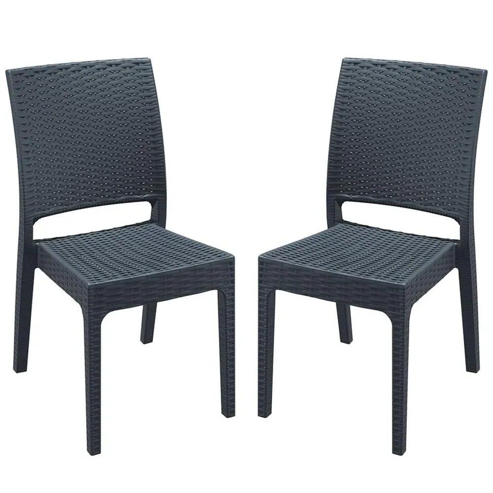 Fishkill Rattan Dining Chairs Pair - Dark Grey image