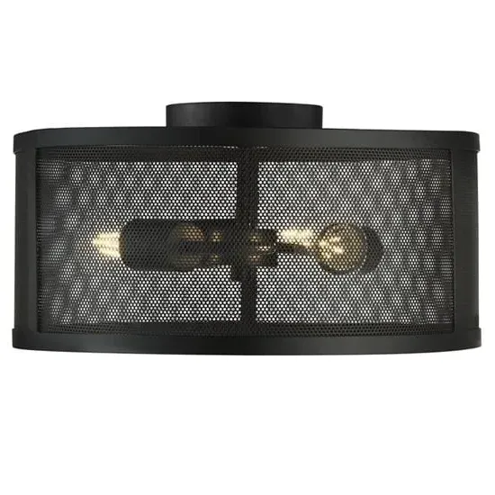 Fishnet 3-Light Drum Flush Ceiling Light - Black, Steel image
