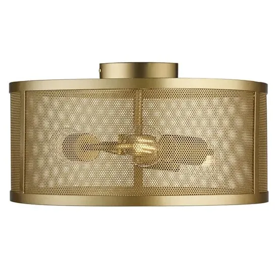 Fishnet 3-Light Drum Flush Ceiling Light - Gold, Steel