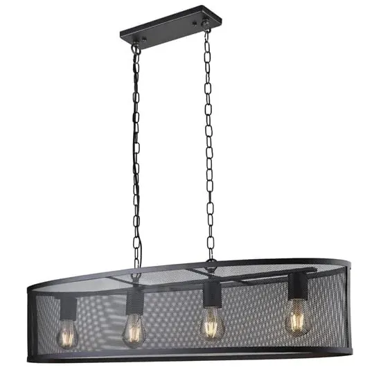 Fishnet Oval 4-Light Drum Pendant Light - Black, Steel