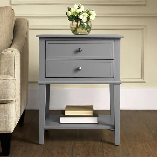 Fishtoft Side Table with 2 Drawers - Grey