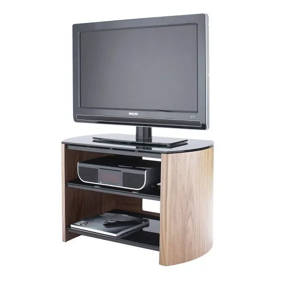 Flare Small TV Stand with Adjustable Shelving - Black Glass, Light Oak product