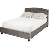 Flegetonte Double Bed with Diamond Tufting - Brushed Steel, Velvet