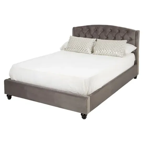 Flegetonte Double Bed with Diamond Tufting - Brushed Steel, Velvet