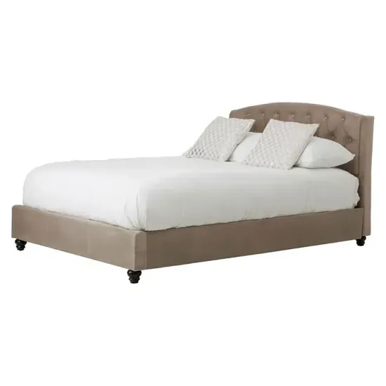 Flegetonte Double Bed with Diamond Tufting - Mink, Velvet