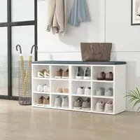 Fleta Shoe Storage Bench with 12 Shelves - White