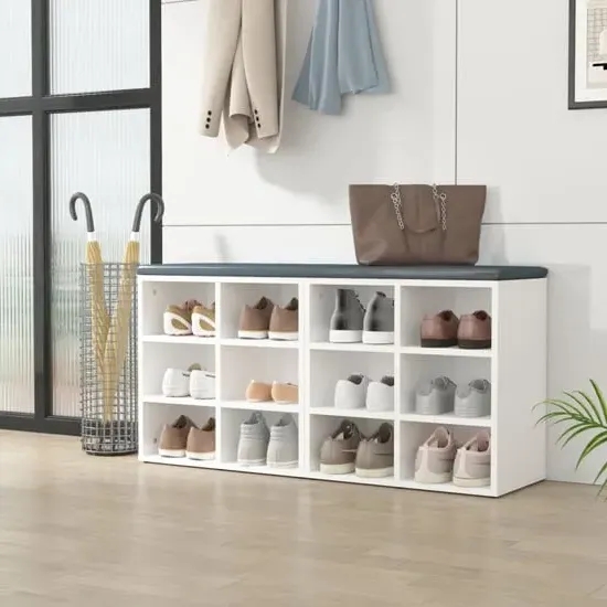 Fleta Shoe Storage Bench with 12 Shelves - White