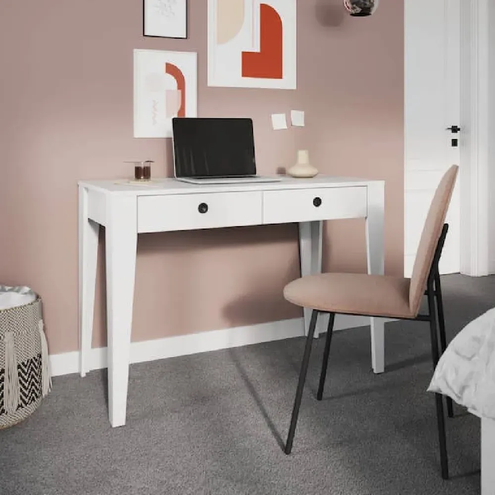 Fletcher Wooden Laptop Desk with 2 Drawers - White