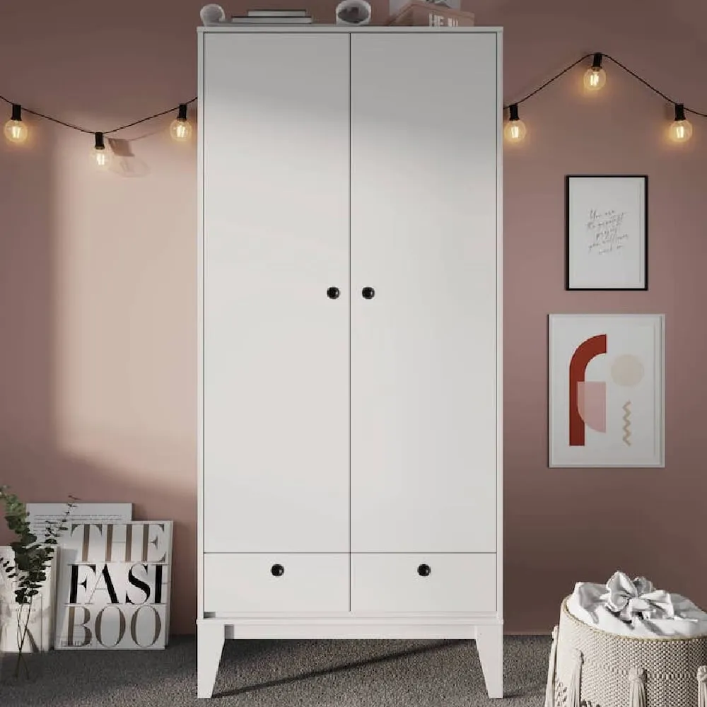 Fletcher Wooden Wardrobe with 2 Doors - White