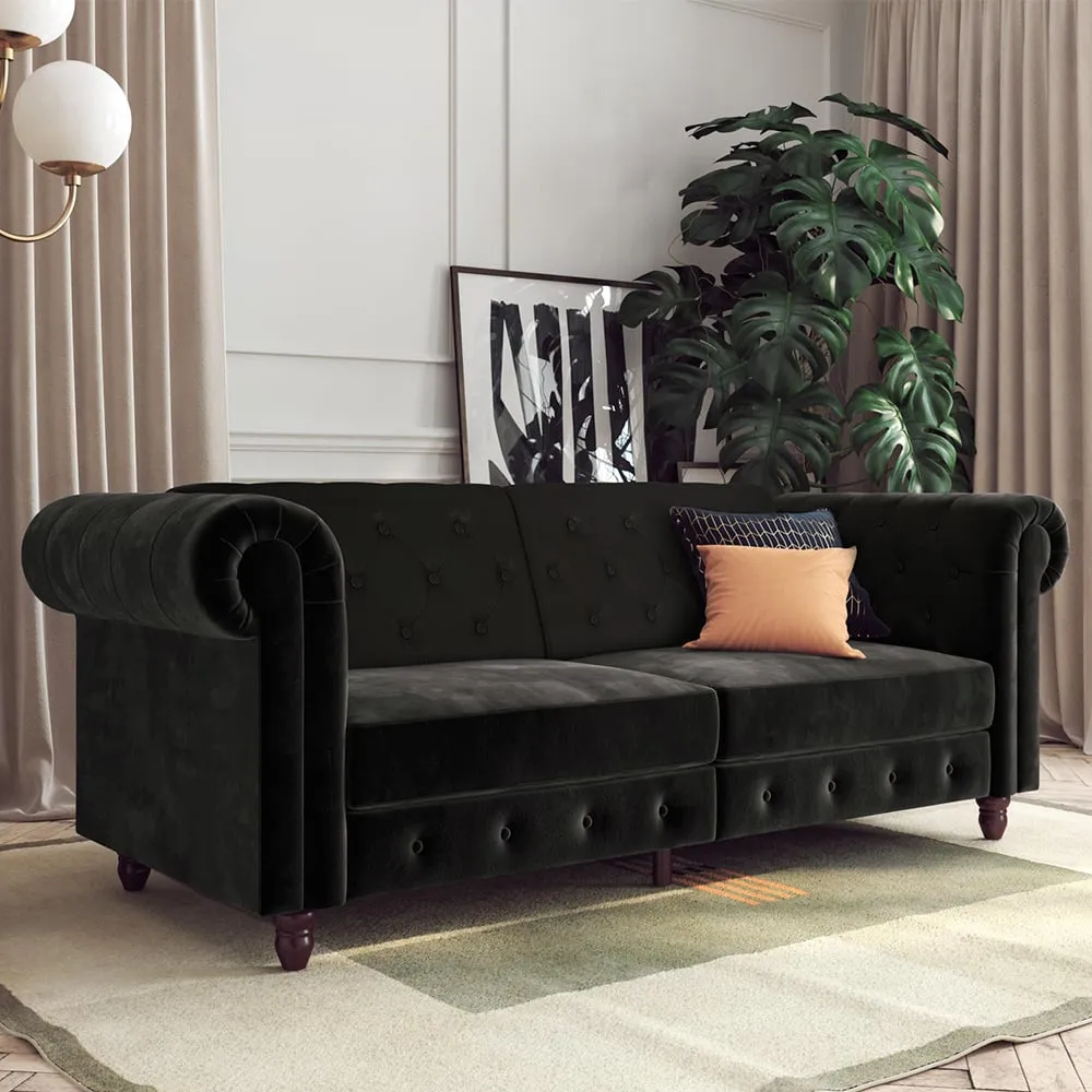 Flex Sofa Bed with Wooden Legs - Black, Velvet image