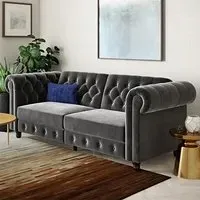 Flex Sofa Bed with Wooden Legs - Grey, Velvet