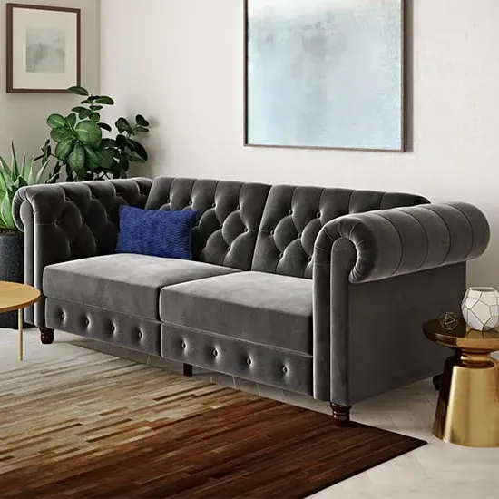 Flex Sofa Bed with Wooden Legs - Grey, Velvet