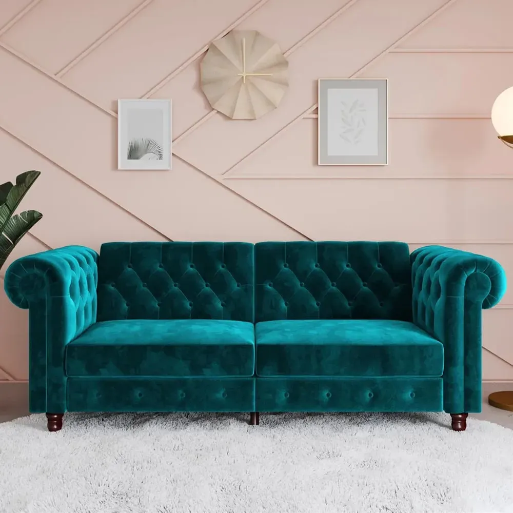 Flex Sofa Bed with Wooden Legs - Teal, Velvet