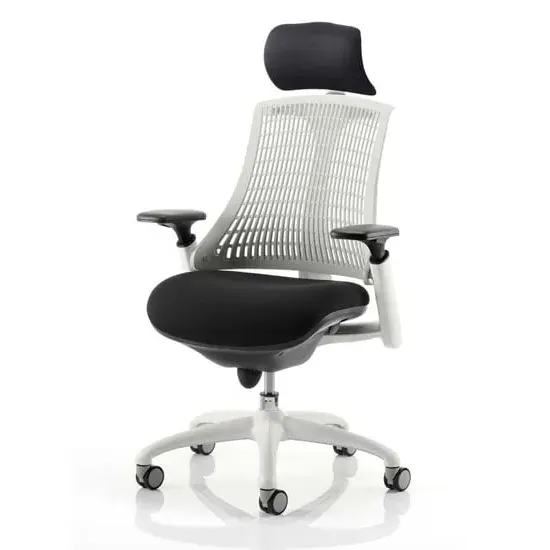 Flex Task Office Chair with Headrest - White Frame, White Back
