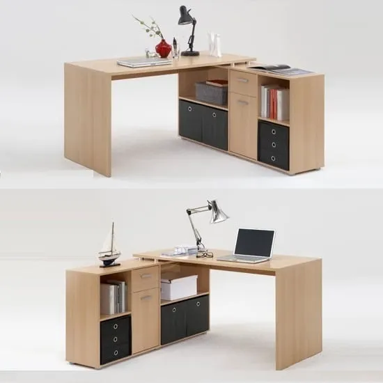 Flexi Corner Computer Desk with Storage - Beech