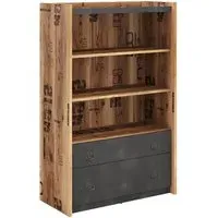 Flint Bookcase with 2 Shelves - Raw Steel Concrete Effect