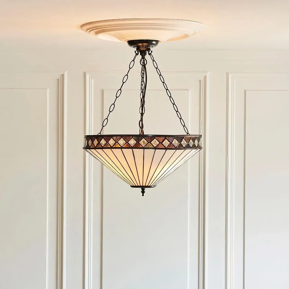 Flint Large Tiffany Glass Inverted Pendant Light - Multicolour image