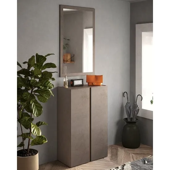 Flint Narrow Shoe Cabinet with Mirror - Bronze Mercure Oak image