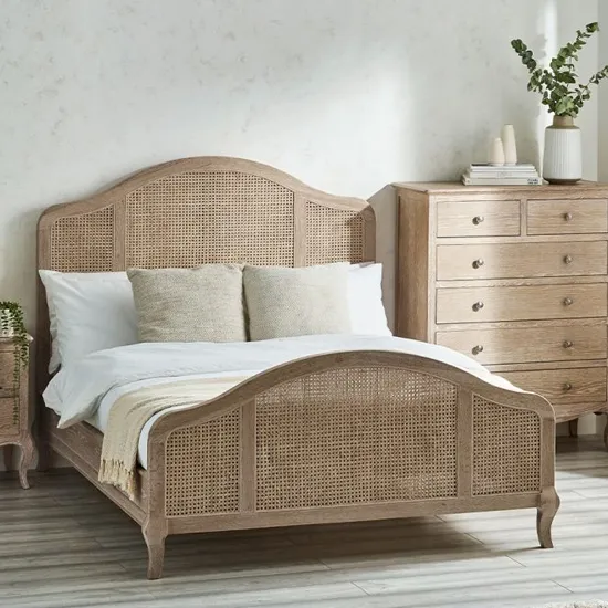 Flint Rattan Double Bed Frame - Light Oak, Solid Pine product