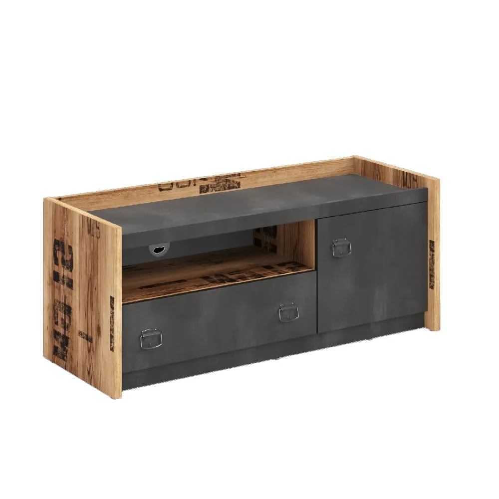 Flint TV Stand with 1 Door 1 Drawer - Raw Steel