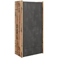 Flint Wardrobe with 2 Doors - Raw Steel