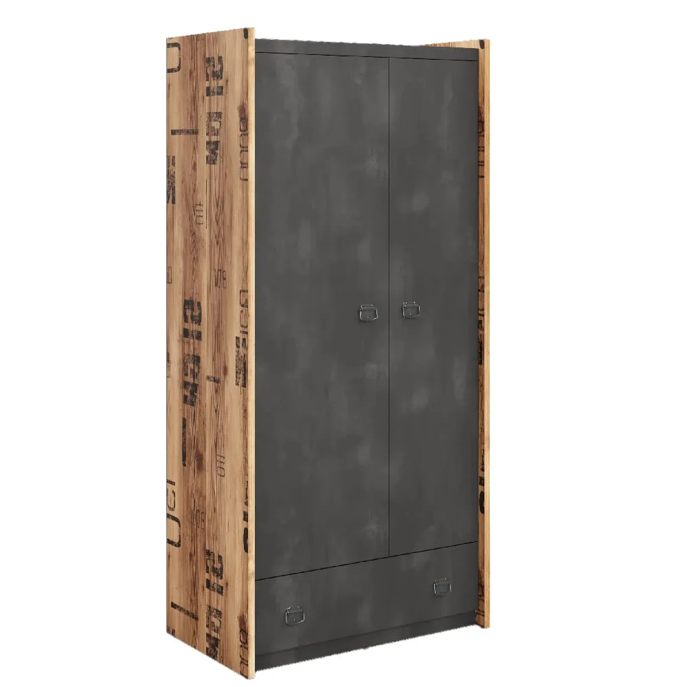 Flint Wardrobe with 2 Doors - Raw Steel