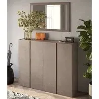 Flint Wide Shoe Cabinet with Mirror - Bronze Mercure Oak