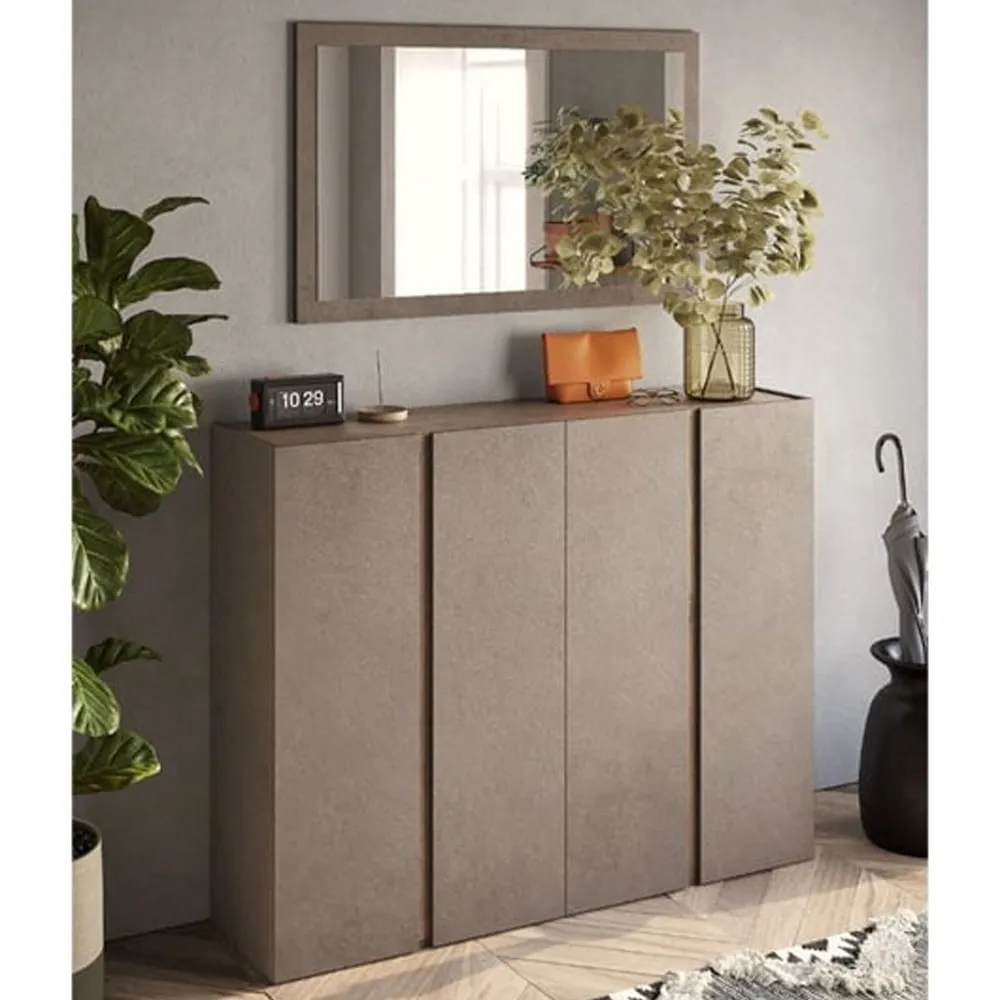 Flint Wide Shoe Cabinet with Mirror - Bronze Mercure Oak