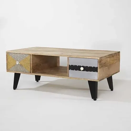 Flocons Coffee Table with 2 Drawers - Reclaimed Wood image