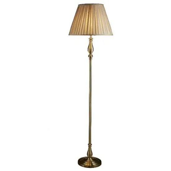 Floor Lamp with Pleated Fabric Shade - Antique Brass