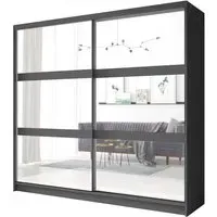 Flora Mirrored Wardrobe with 2 Sliding Doors - Graphite