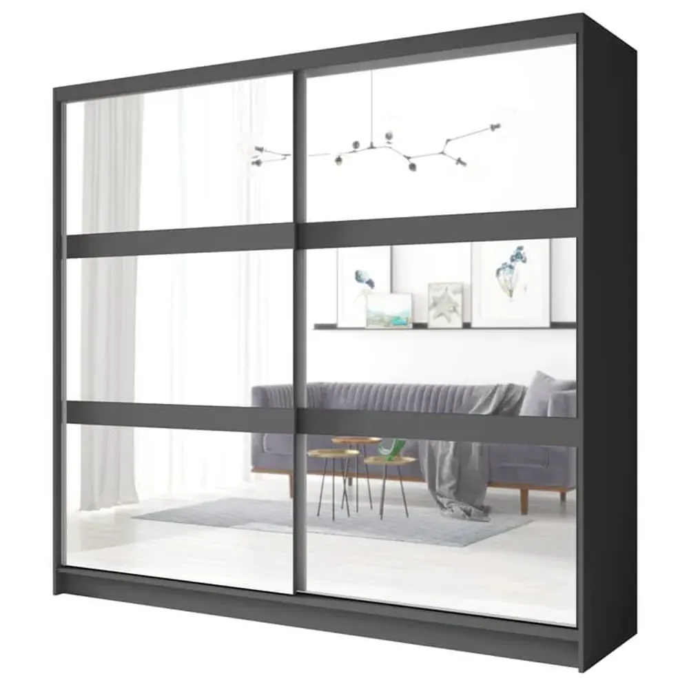 Flora Mirrored Wardrobe with 2 Sliding Doors - Graphite image