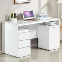 Florentine Computer Desk with Storage - White, High Gloss