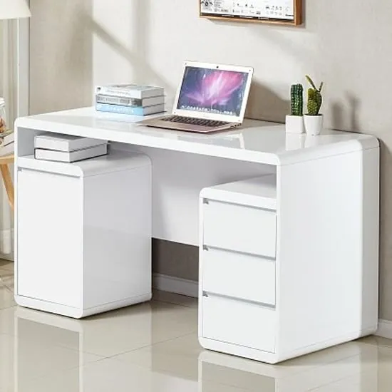 Florentine Computer Desk with Storage - White, High Gloss image