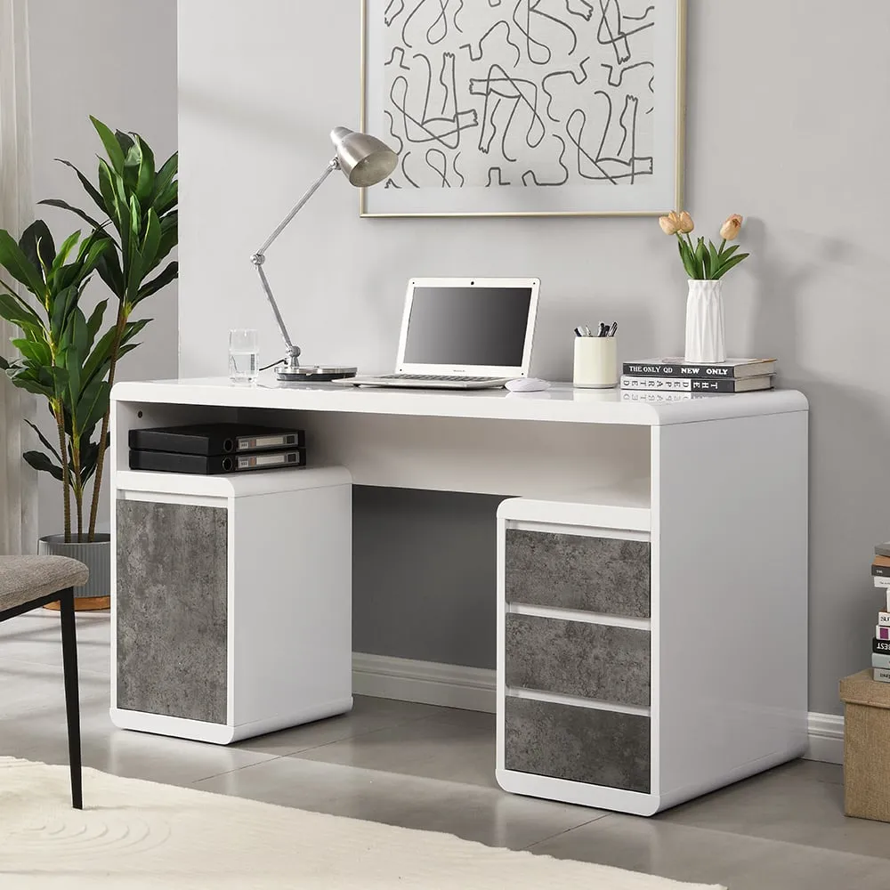 Florentine Computer Desk with Storage - White, MDF image